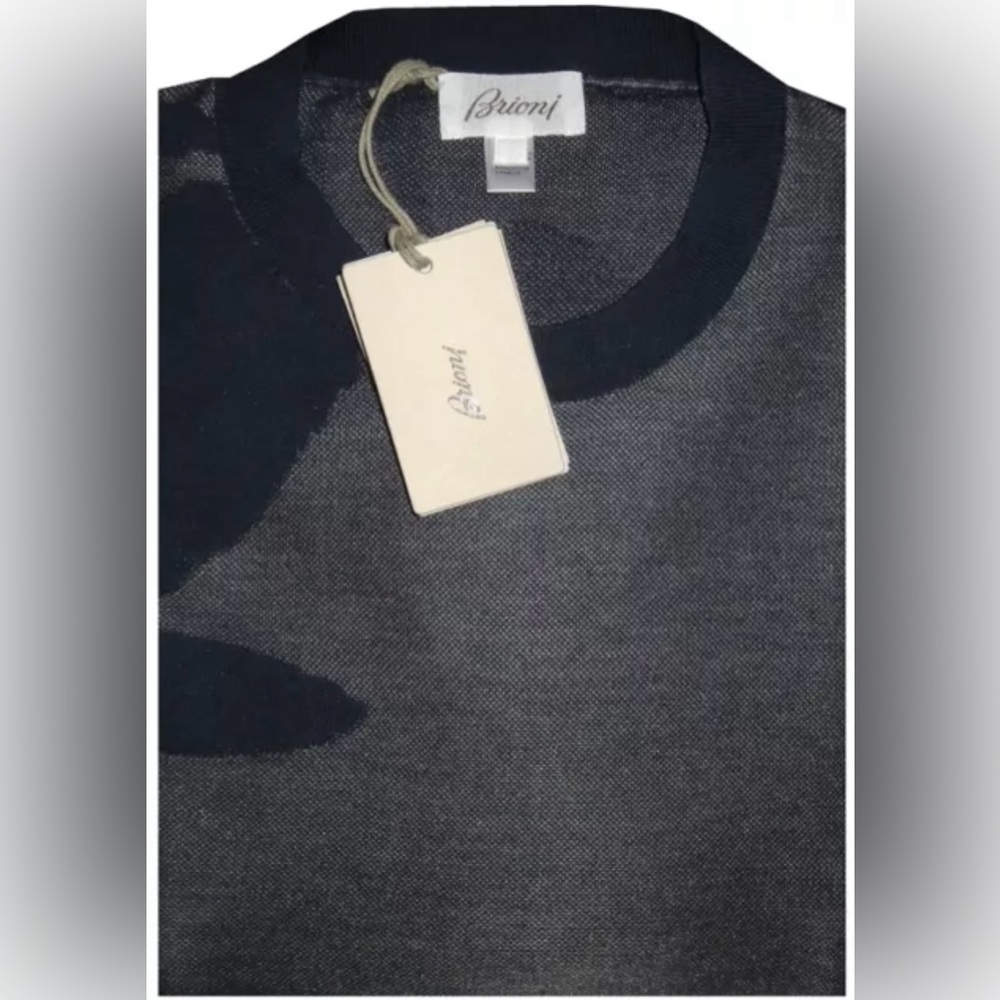 $1650 NEW BRIONI SWEATER 56 SLIM FITS L to XL DENIM BLUE CAMO KNIT COTTON SILK